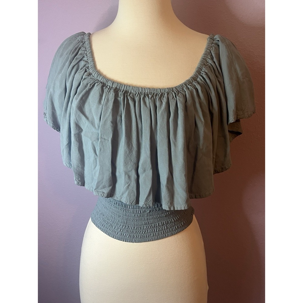 Skemo‎ Blue Crop Top Off Shoulder Summer Cottage Core Size Medium